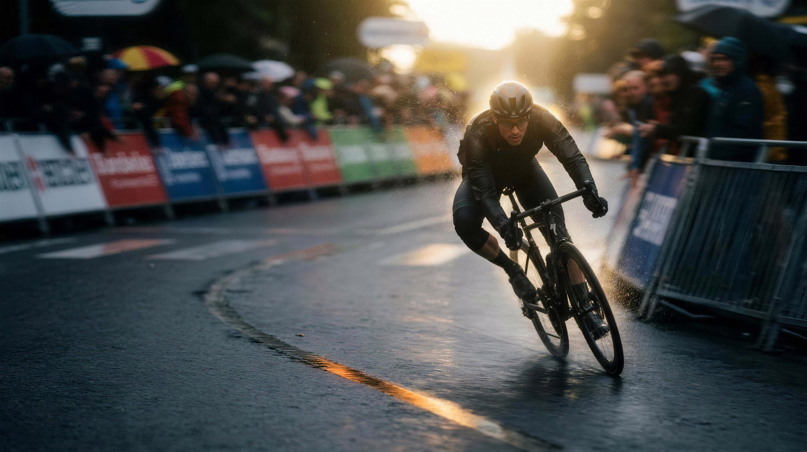 Cyclist Wet, a motion image in 16:9 format