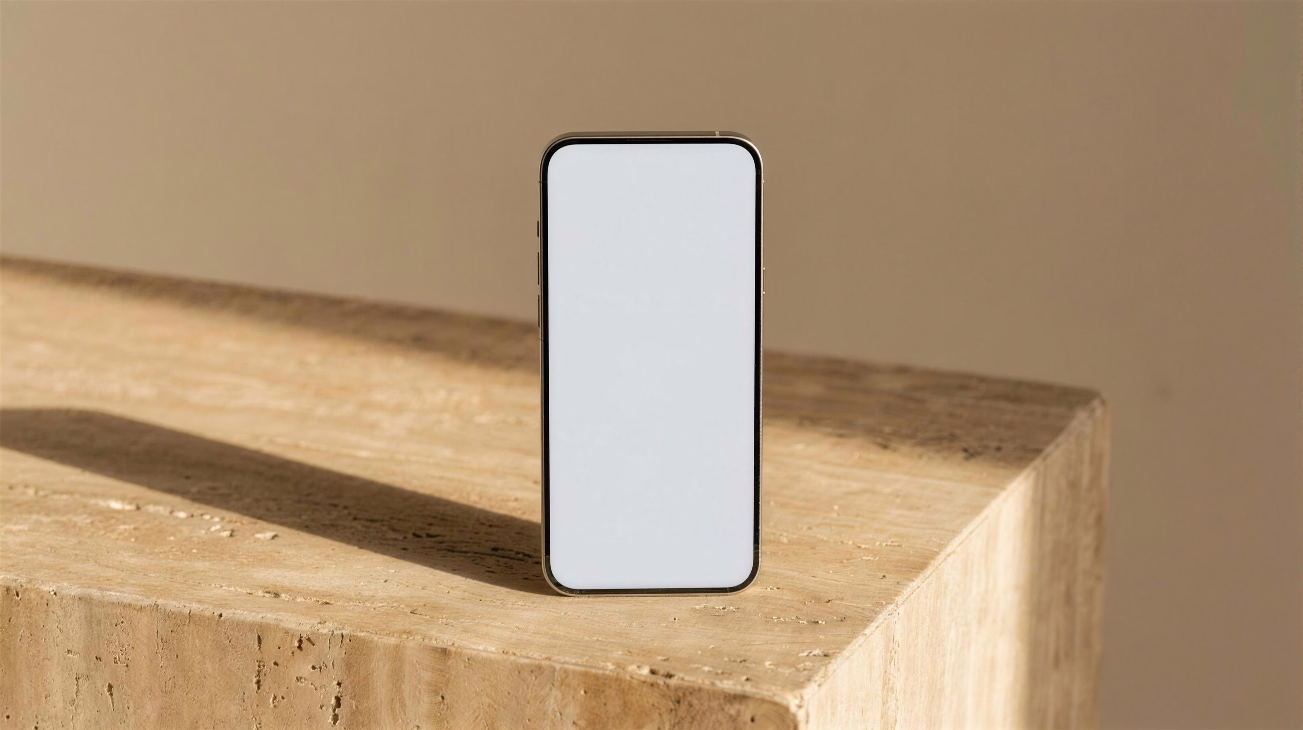 Phone Travertine, a mockup image in 16:9 format