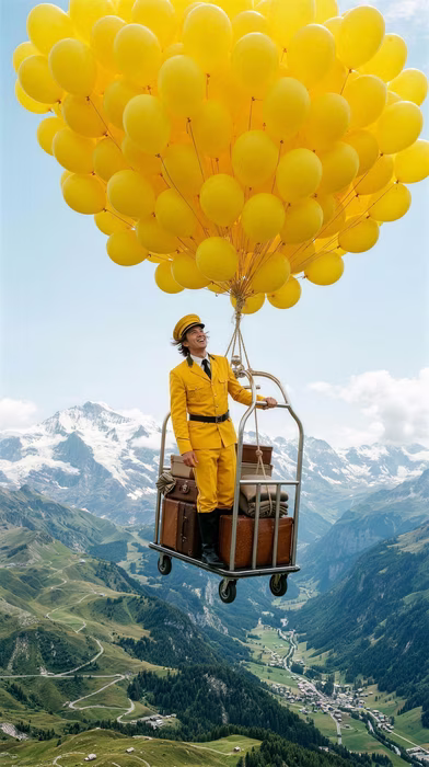 Yellow Balloon Lift, a free campaign image in 9:16 format